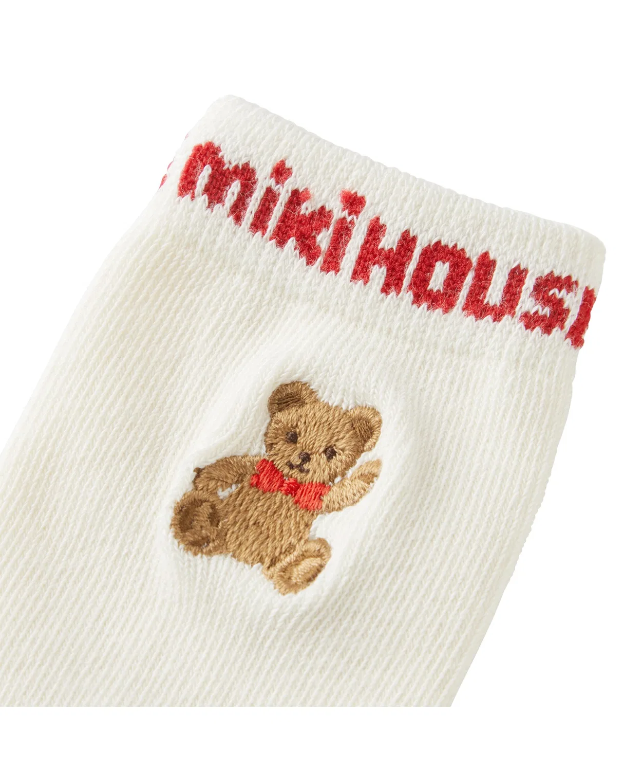 Детские носки с вышивкой MIKI HOUSE Bear, белые — фото 2