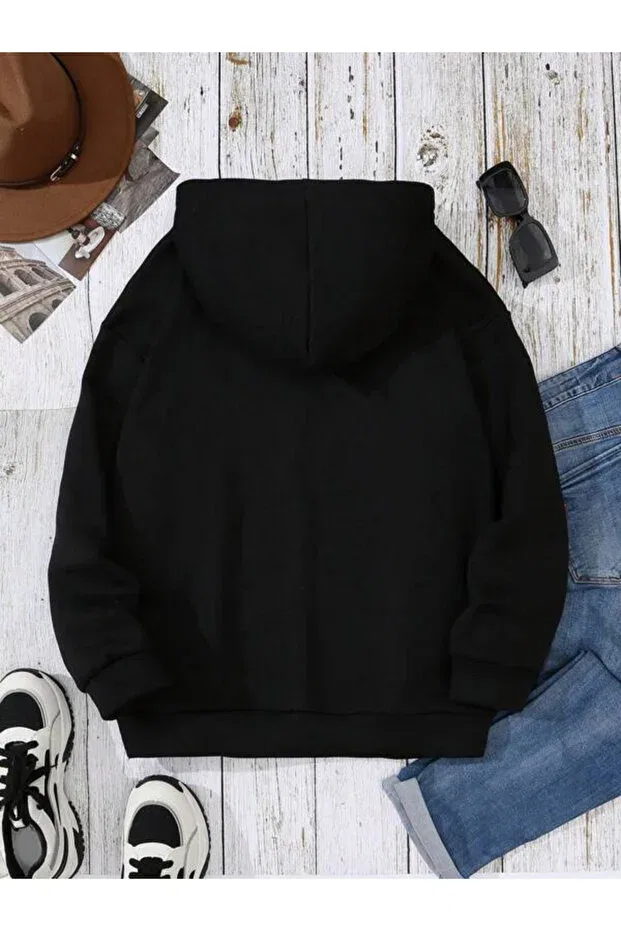 Детское худи для девочек с принтом Merry Christmas Printed Black Hooded Sweatshirt Bymeer, Black — фото 2