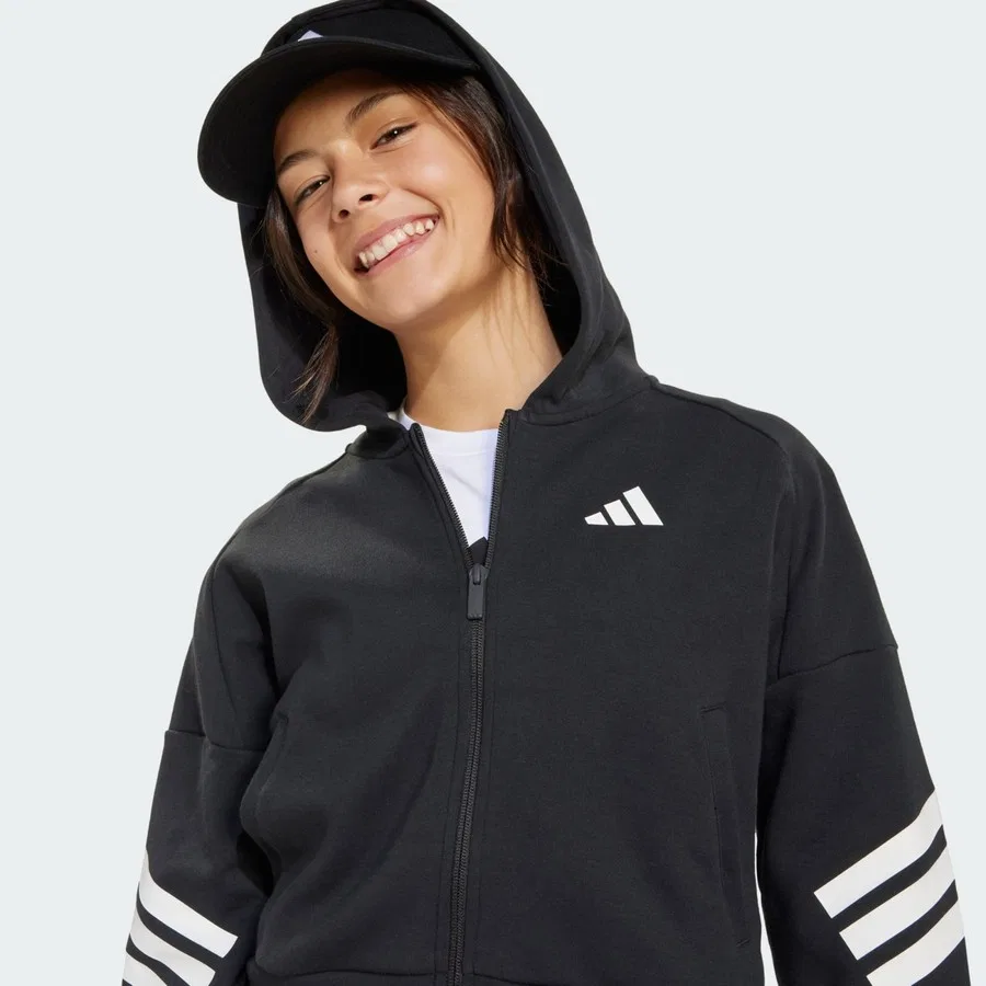 Спортивная куртка с капюшоном Future Icons 3-Stripes adidas, Черно-белый — фото 4