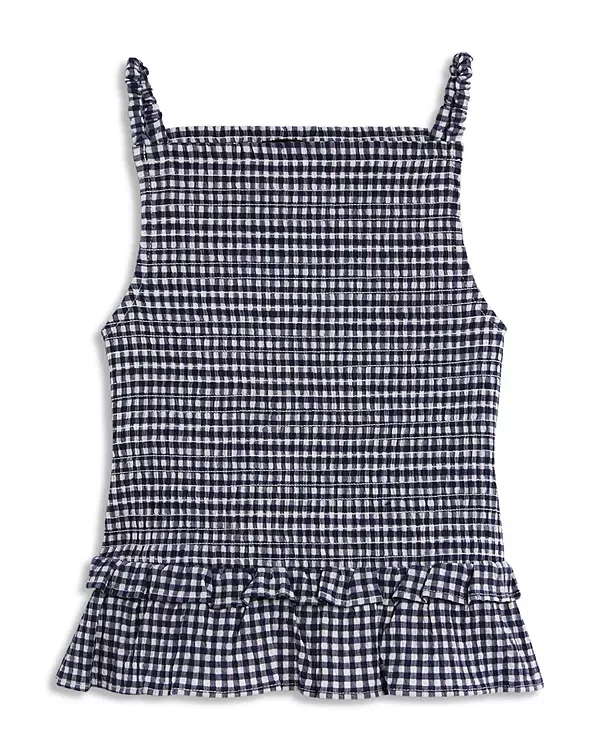 Детский топ для девочек с квадратным вырезом Aqua, Navy Gingham