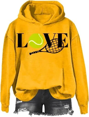 Женский свитшот с принтом Love Tennis, жёлтый