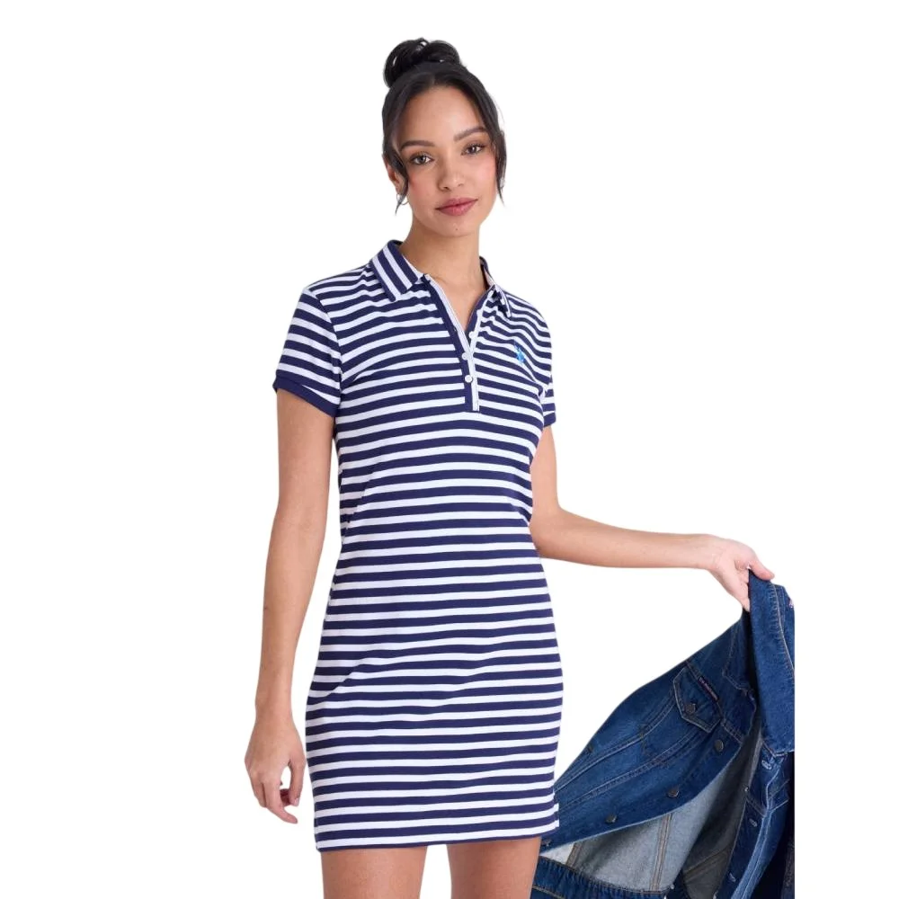 Женское платье U.S. Polo Assn. Narrow Stripe Slim Fit Interlock Polo, темно-синий/белый