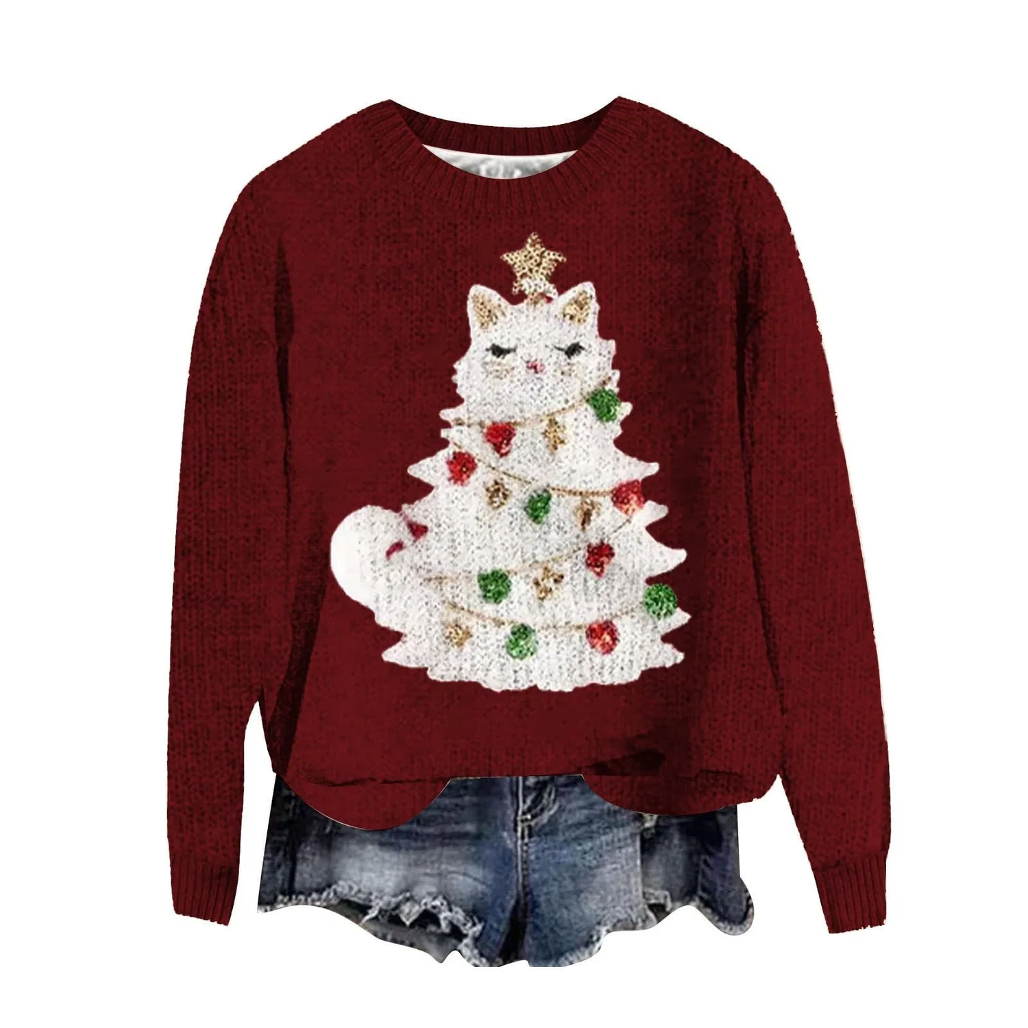 Женский свитшот с принтом Christmas Tree HUIFUAO, Red