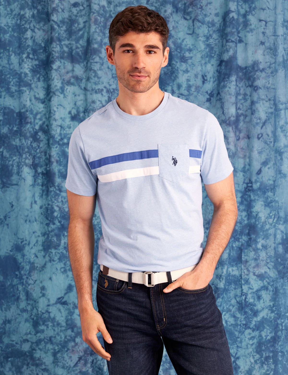 

Футболка U.S. Polo Assn Dual Stripe Jersey With Chest Pocket, голубой