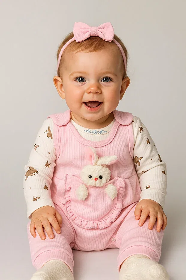 Детский комбинезон для девочек хлопковый Toy-Detail baby girl set Bebekyol, Pink — фото 3