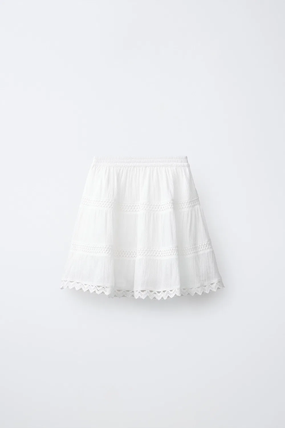 РОМАНТИЧНАЯ ЮБКА С ПЛЕТЕНИЕМ И КРУЖЕВНЫМИ ВСТАВКАМИ ZARA, White — фото 2