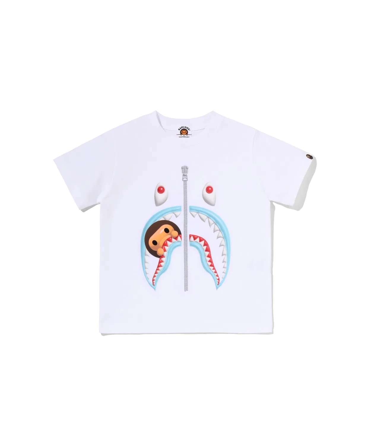 Детская футболка с коротким рукавом, с принтом, 3D MILO SHARK TEE A BATHING APE, White