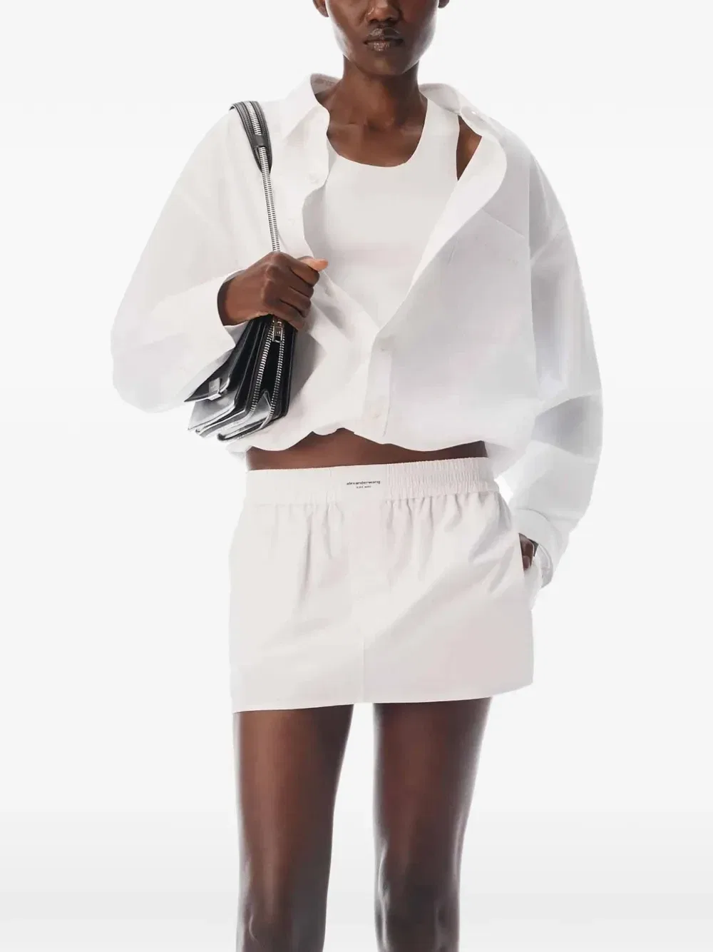Многослойный укороченный топ на бретельках и рубашка Alexander Wang, белый — фото 4