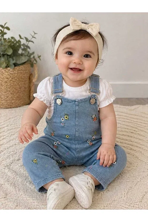Детский комбинезон с цветочной вышивкой комплект Baby Buu, White
