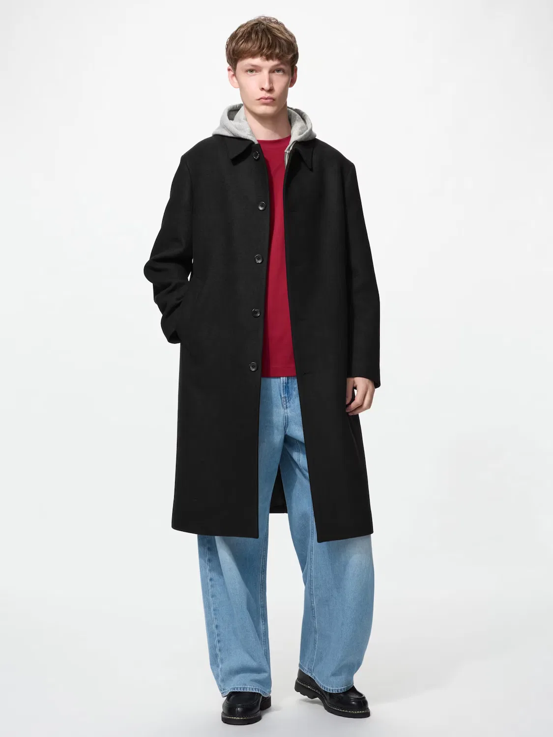 Пальто Uniqlo, однобортное, черное