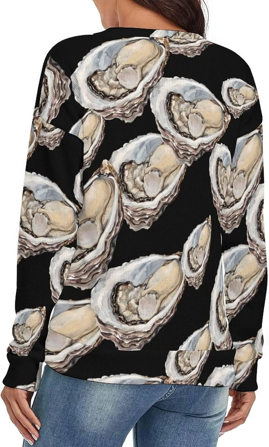 Женский свитер с V-образным вырезом с принтом, Seafood Oyster — фото 4