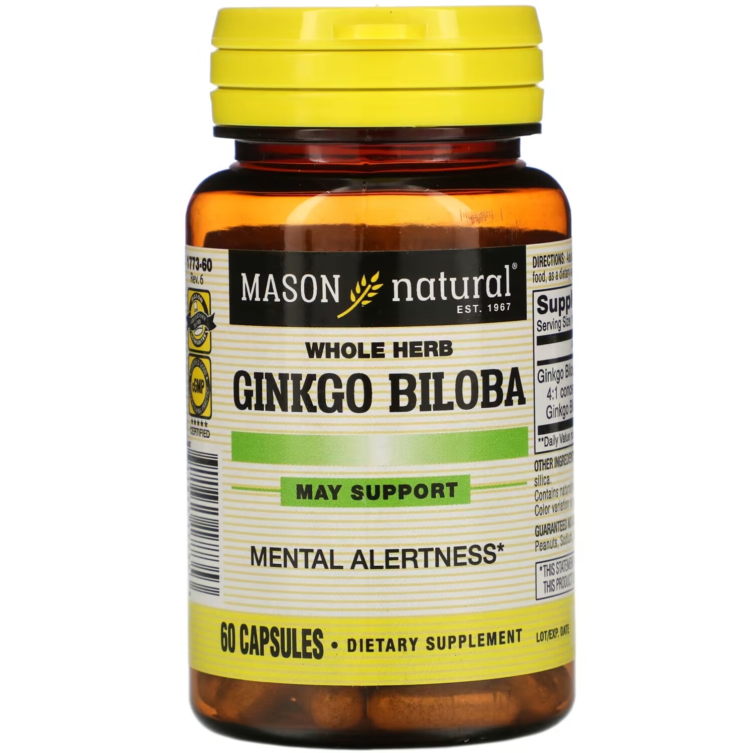 

Экстракт Mason Natural из цельного растения Ginkgo Biloba, 60 капсул
