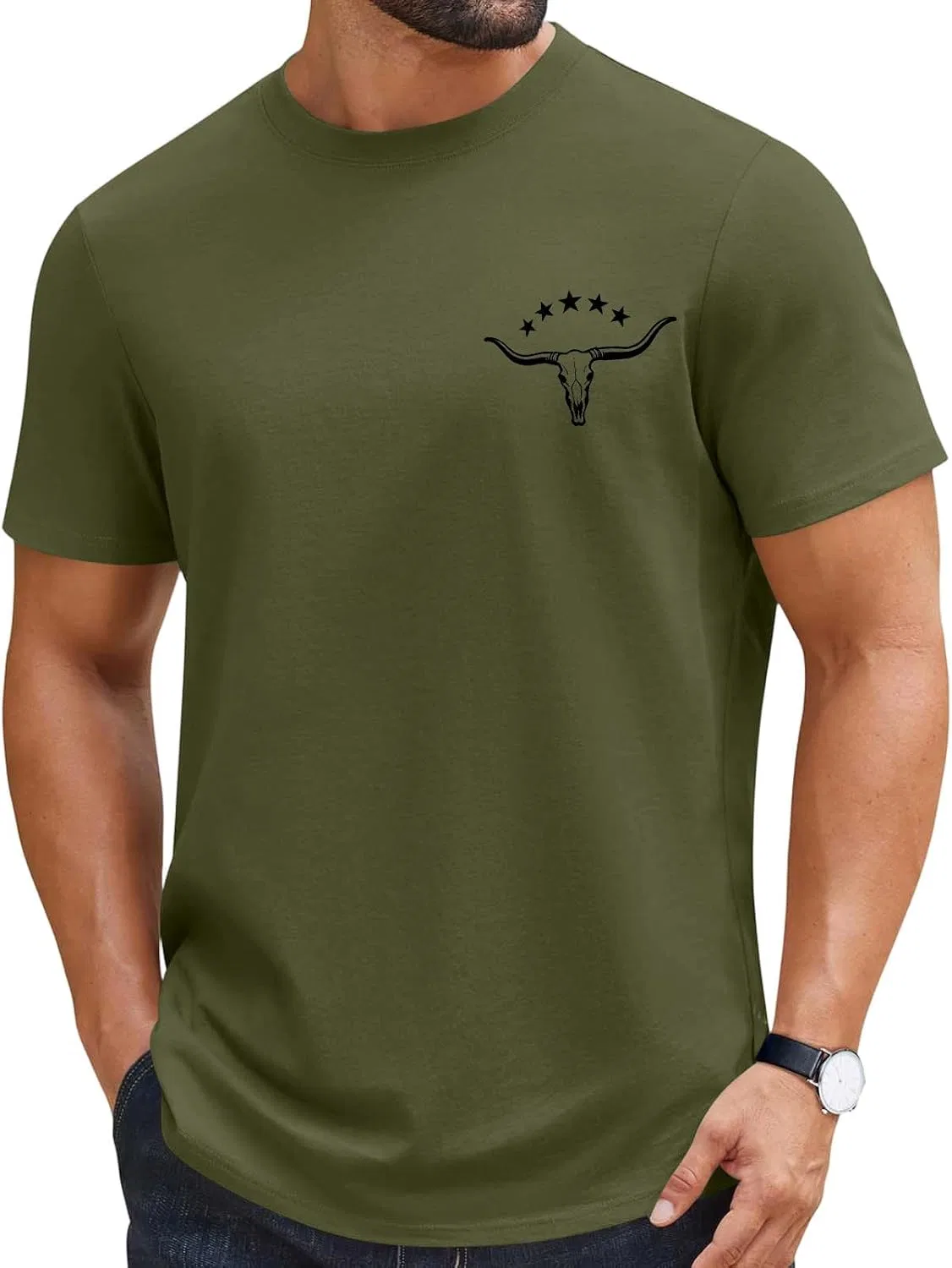 Мужская футболка хлопковая с круглым вырезом Vintage Vacation, Army Green — фото 4