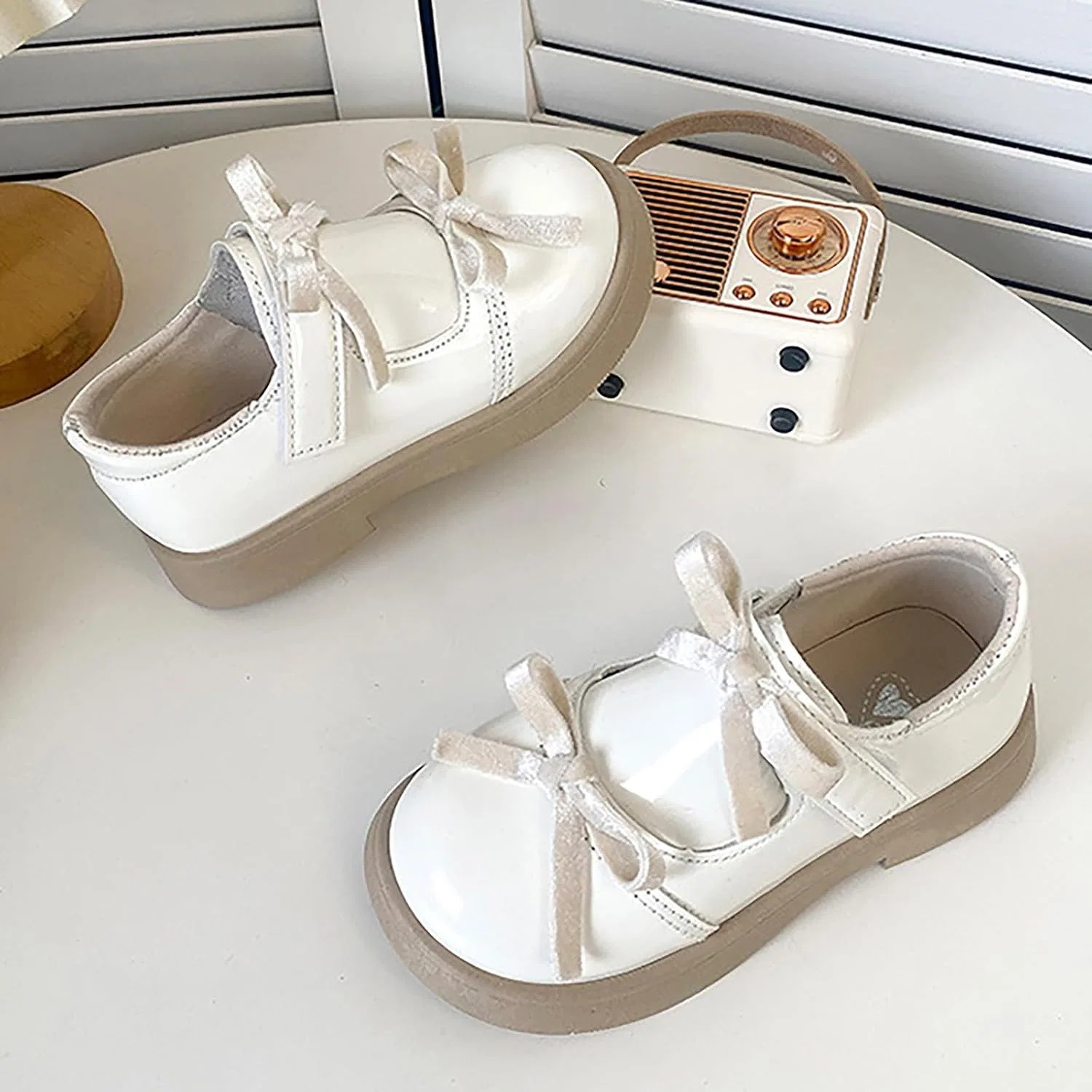 Детские туфли для девочек с бантом, модель Princess Mary Jane Ballerina Flats, Beige — фото 3