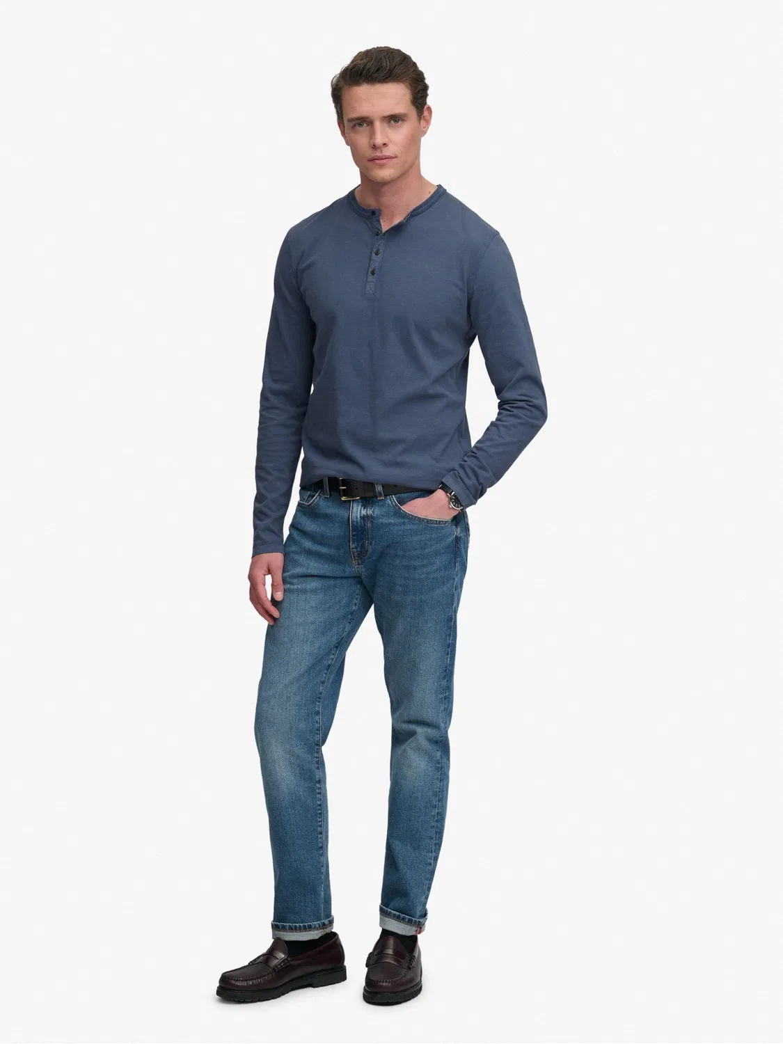 Футболка с длинным рукавом Grandad Top, Slim Fit Superdry, синий — фото 2