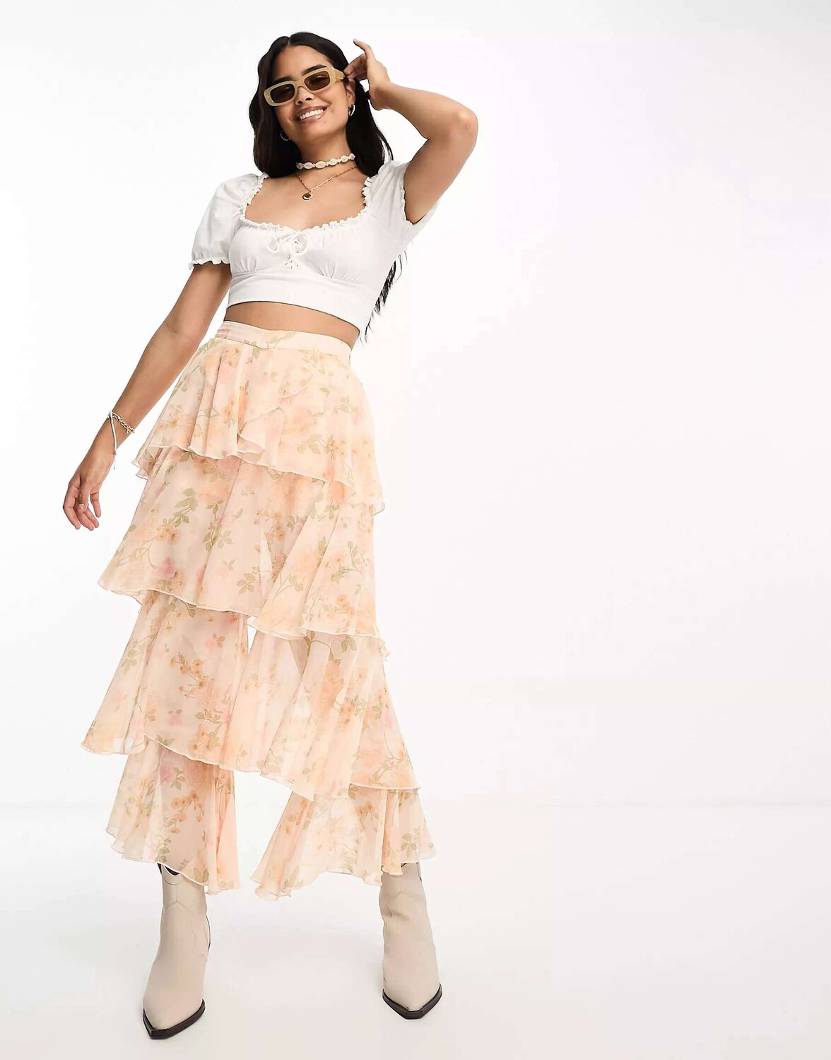 

Шифоновые ярусные широкие брюки Miss Selfridge с цветочным принтом