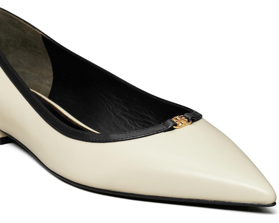 Туфли на плоской подошве Tory Burch Double T Buckle Pointed Toe Flats, цвет Light Cream/Perfect Black — фото 4