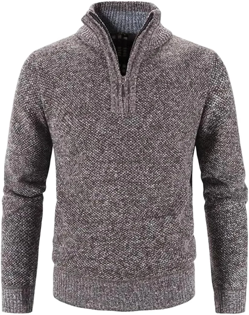 

Мужской утепленный пуловер из шерсти и флиса с полумолнией и высоким воротником