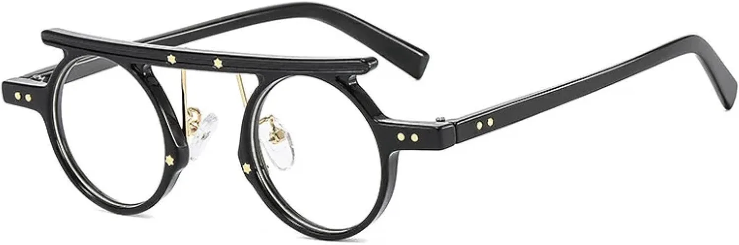 

Панк-солнцезащитные очки круглой формы для женщин и мужчин, модные, светло-серые линзы цвета океана, разноцветные, роскошные, с заклепками HHZZYVY, Black