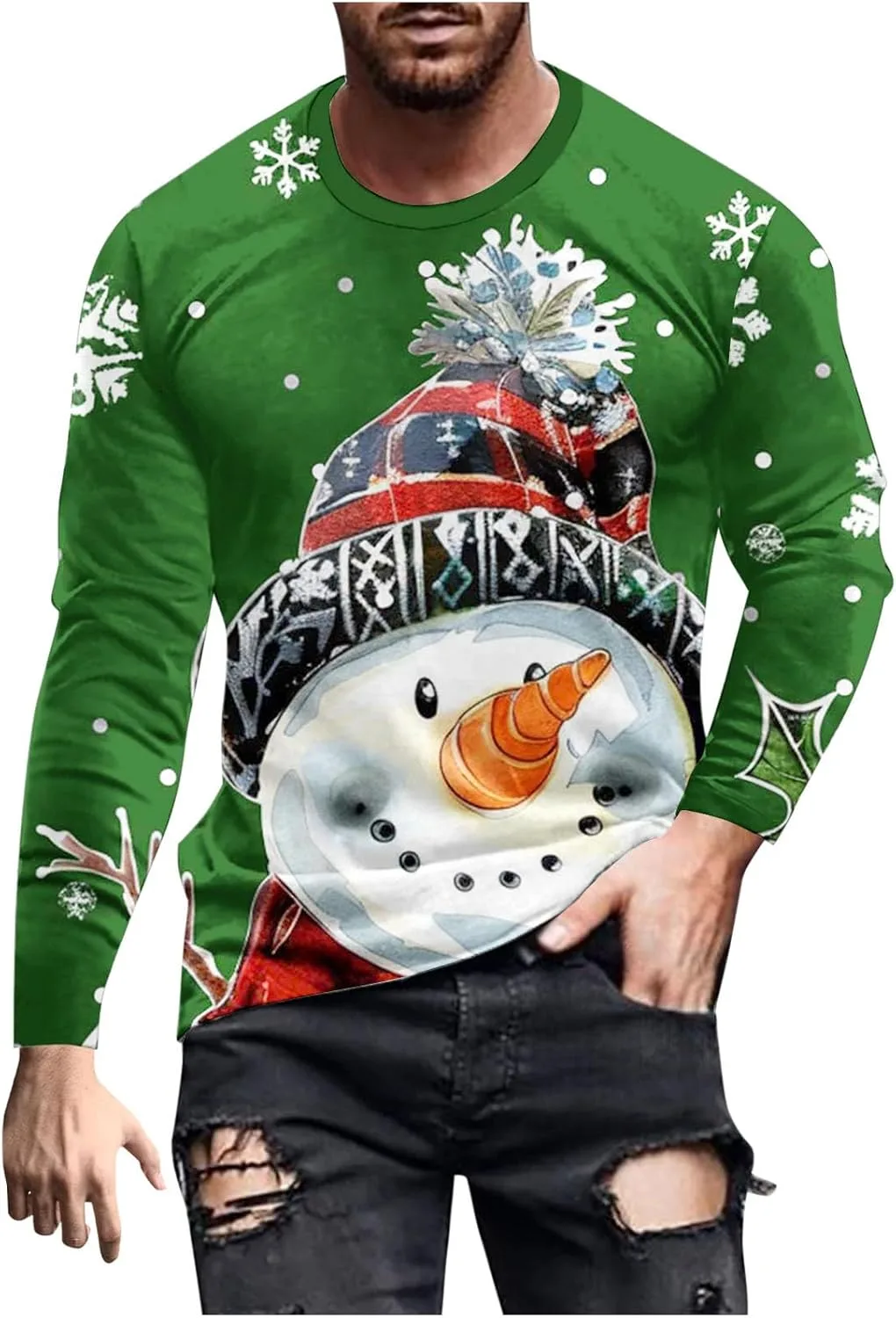 

Мужская футболка с длинным рукавом и принтом снеговика