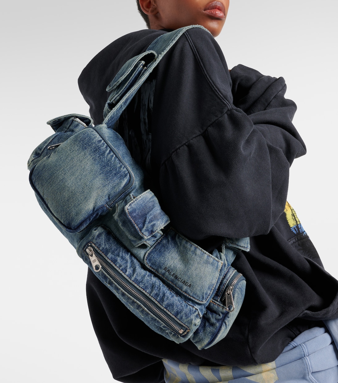 Суперстильный маленький джинсовый кроссбоди Balenciaga, Vintage Blue — фото 2