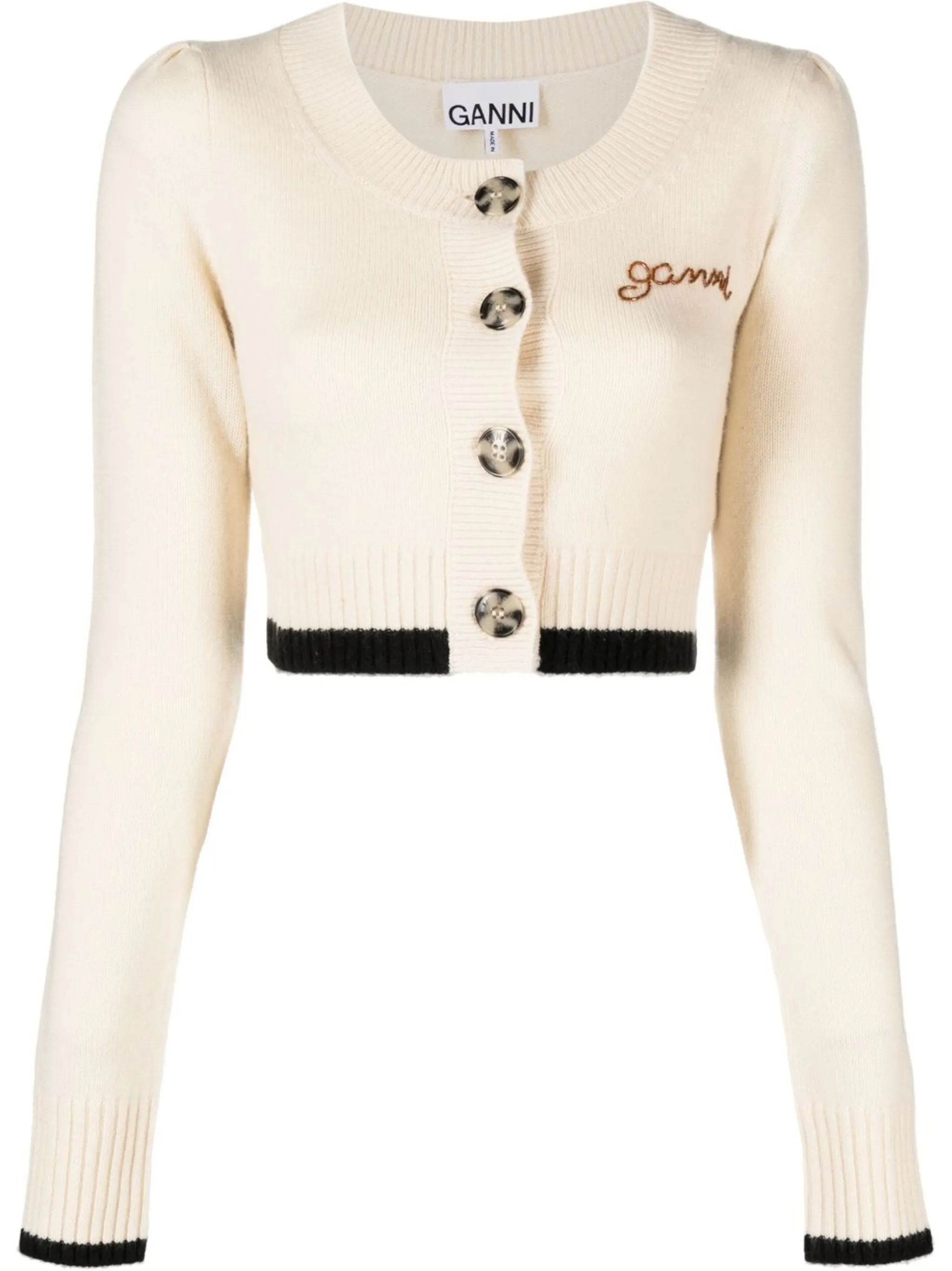 

Укороченный кардиган с круглым вырезом Ganni, бежевый