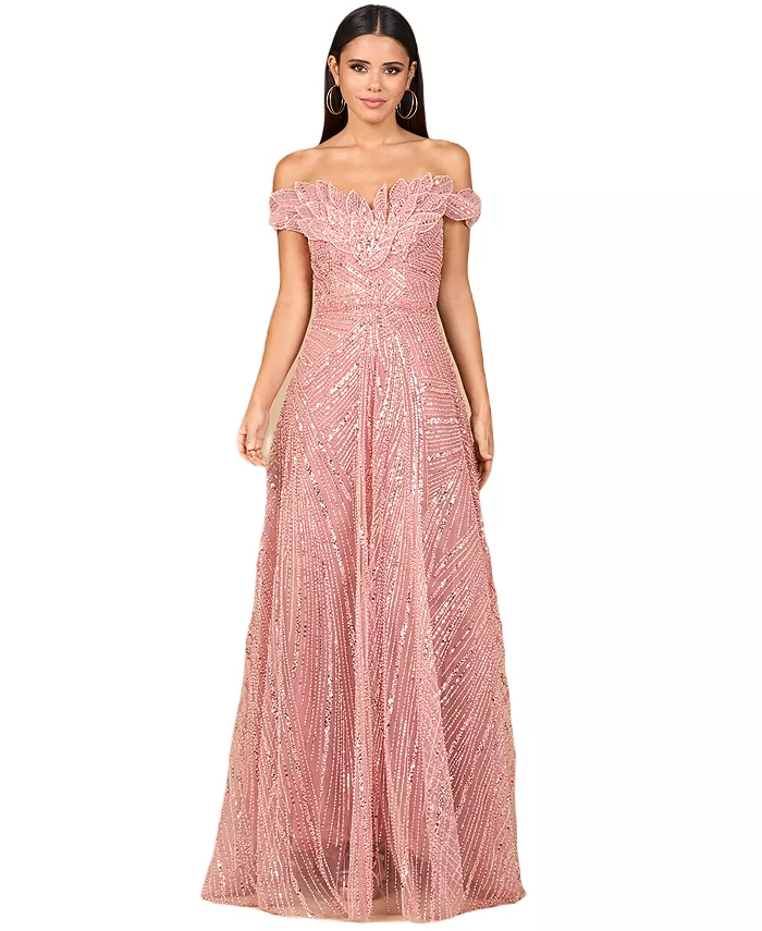 

Женское бальное платье с открытыми плечами, расшитое бисером Lara, розовый