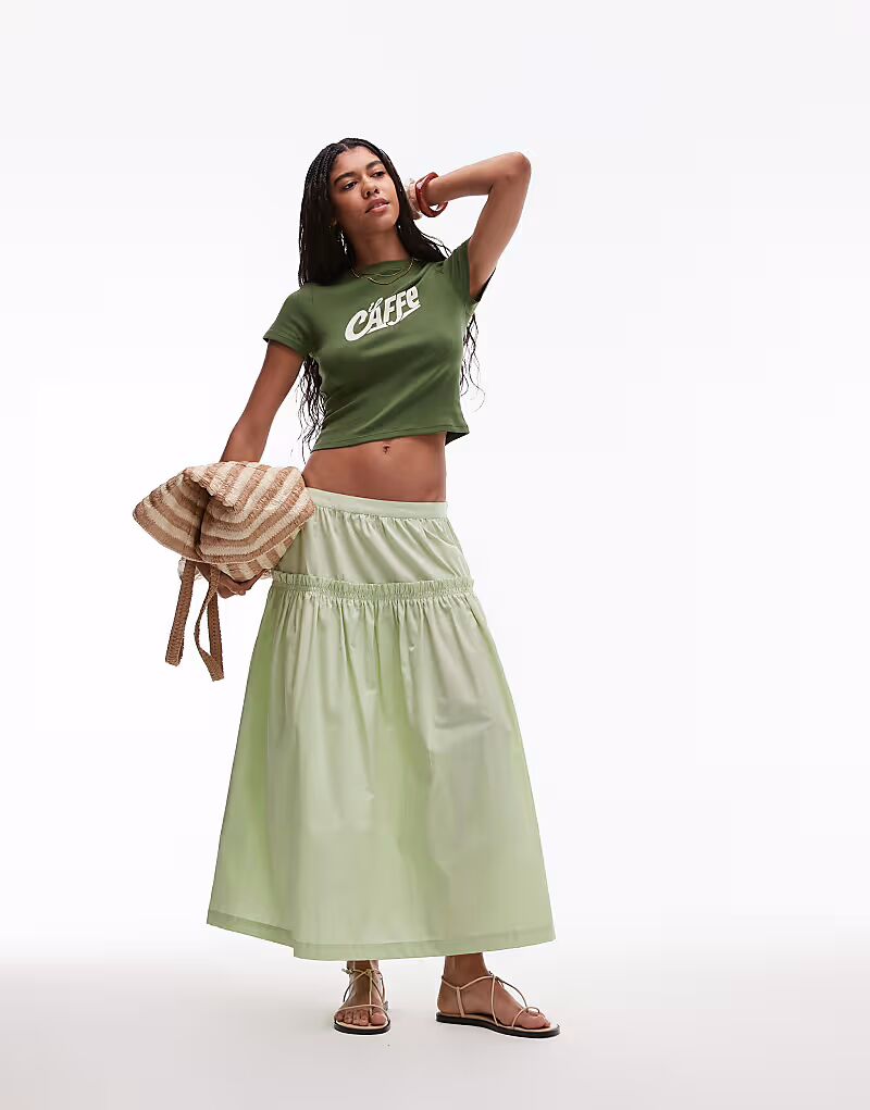 

Юбка-солнце из поплина Topshop зеленого цвета