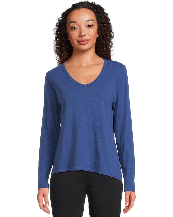 

Женская футболка Elliott Lauren Garment Dye Tees - длинный рукав V-образный вырез, Lapis