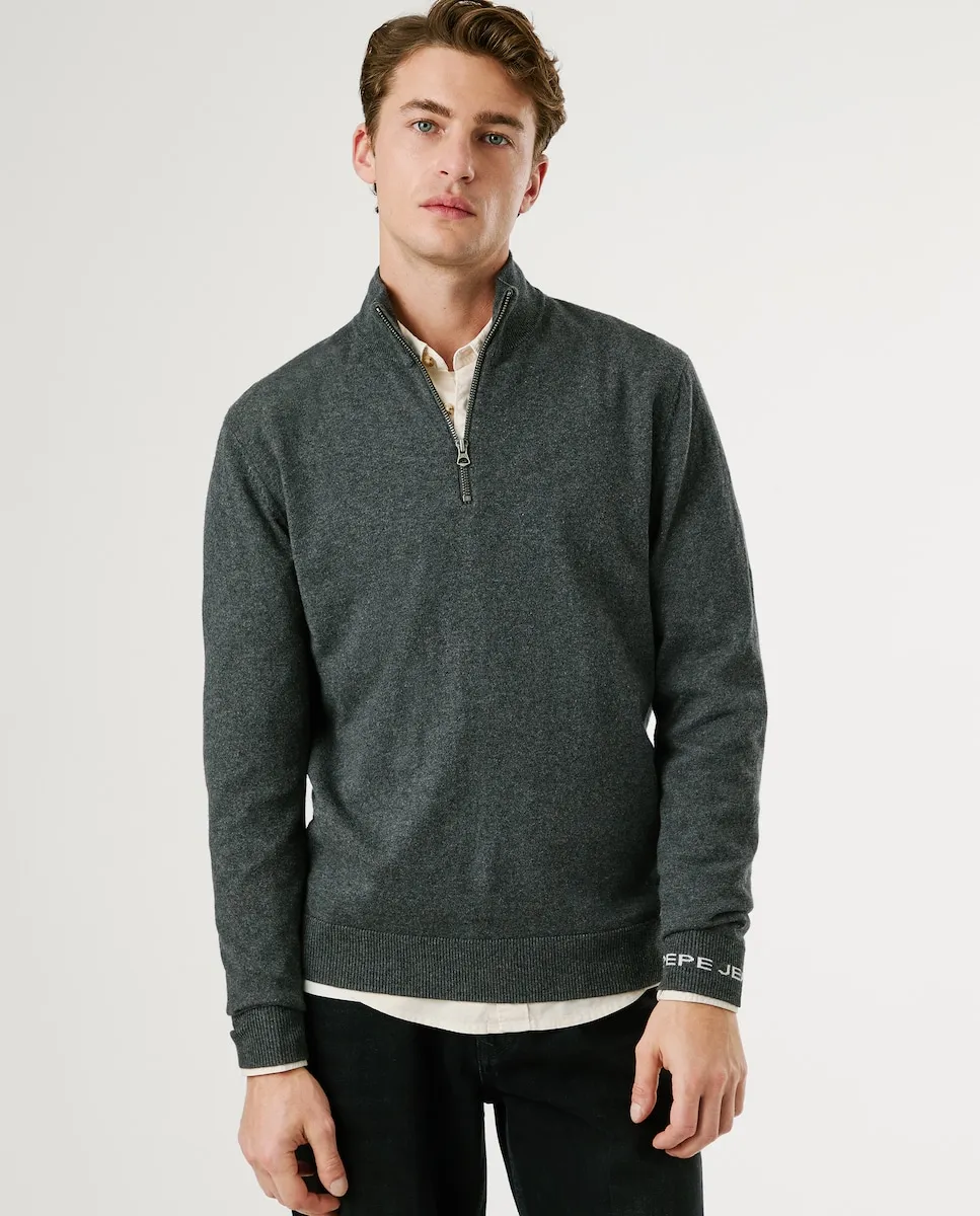 

Мужской джемпер с регулярной посадкой и полузастежкой-молнией Pepe Jeans, темно-серый
