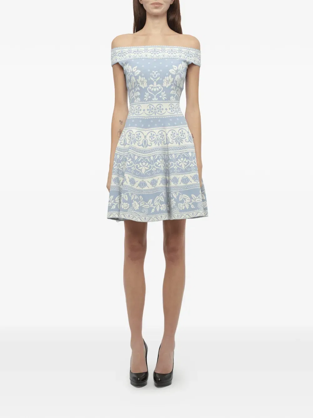 Мини-Платье с цветочным жаккардовым узором Alexander Mcqueen, синий — фото 2