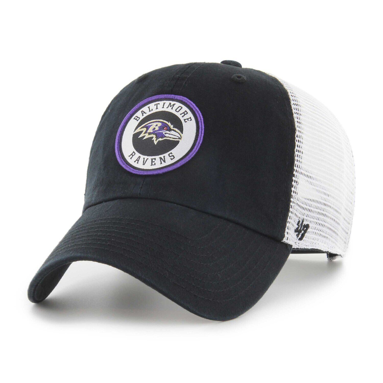 

Мужская черно-белая кепка Baltimore Ravens Highline Clean Up Trucker Snapback '47