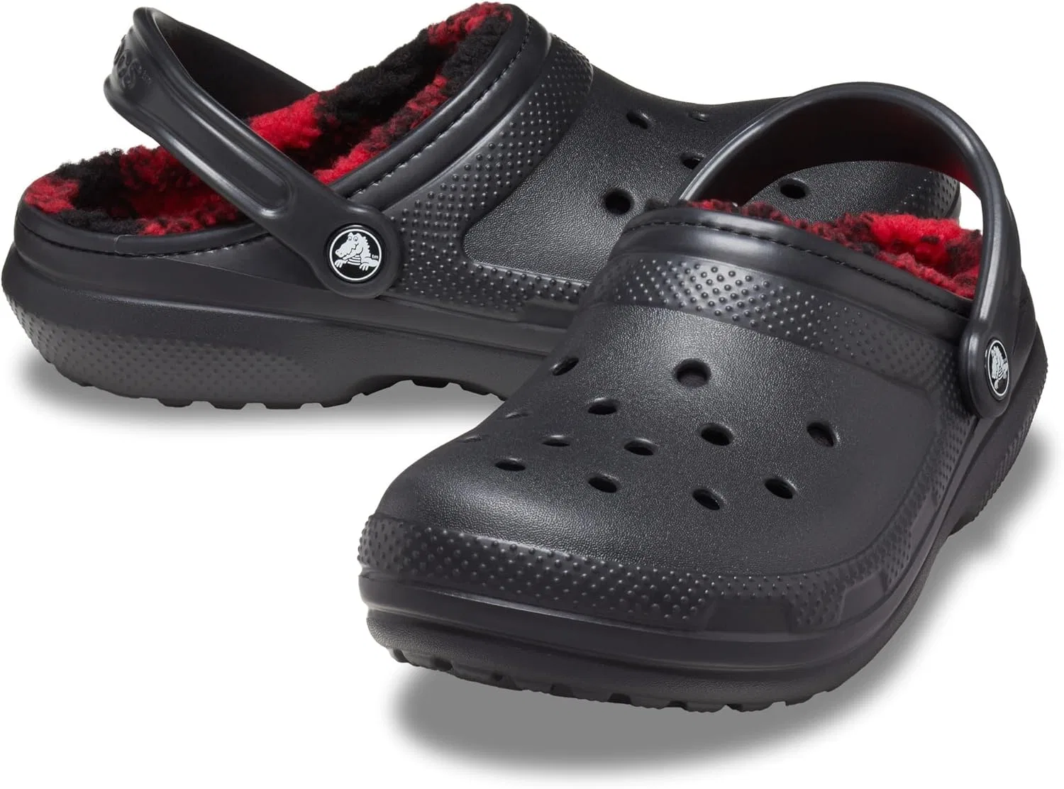 Детские классические сабо Crocs унисекс с подкладкой, детские тапочки, деревянные сабо, Buffalo Plaid Black Varsity Red