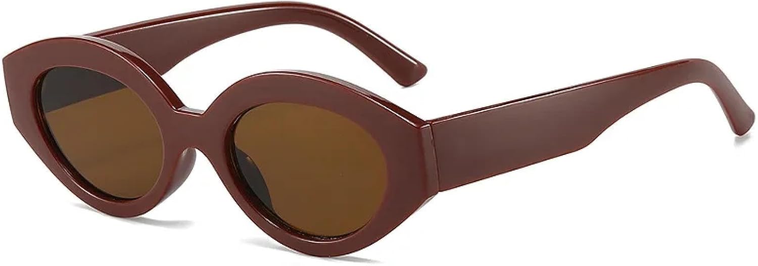 

Модные солнцезащитные очки «кошачий глаз» для женщин, популярные винтажные панк-очки овальной формы, трендовые, разноцветные, с защитой от УФ-излучения UV400 TVTBBVV, Redbrown-brown