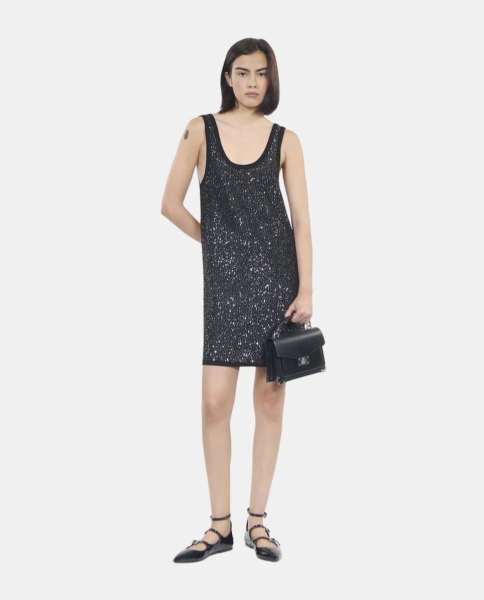

Короткое трикотажное платье с пайетками The Kooples, черный