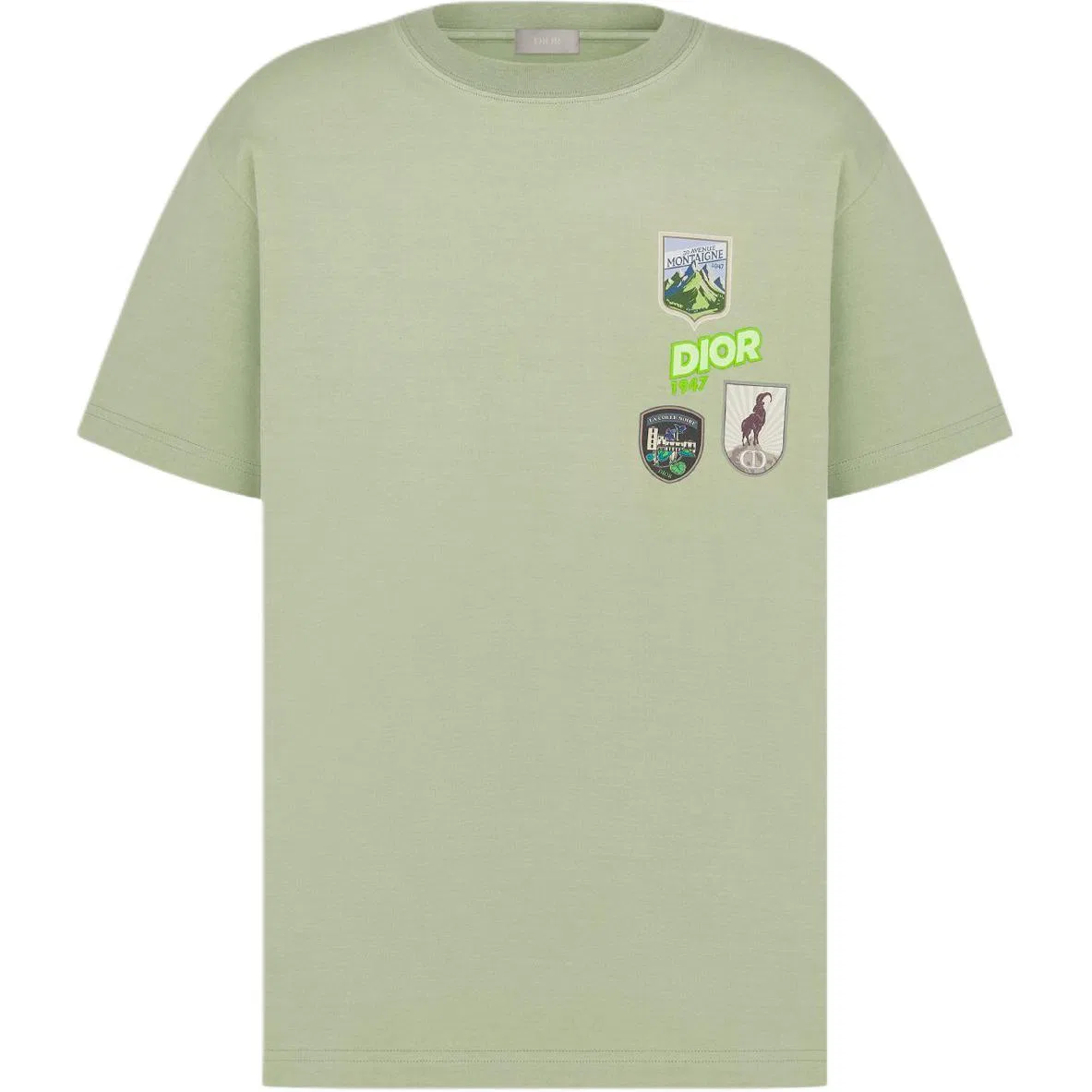 Футболка DIOR Men's Green Crew Neck Moderate Straight Fit