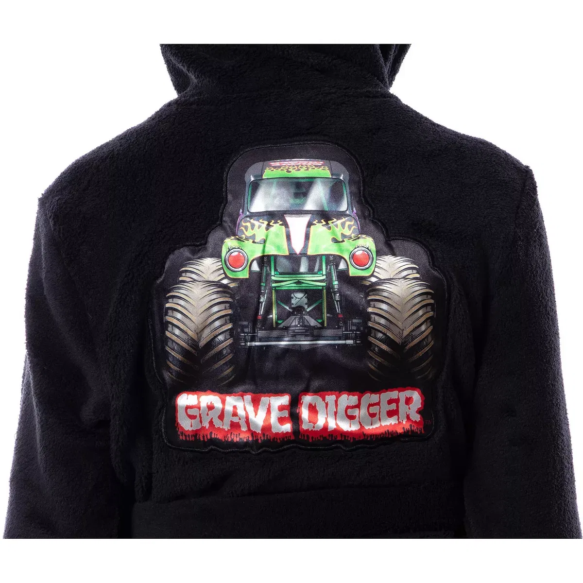 Детский халат из флиса с капюшоном и принтом Monster Jam Grave Digger Monster Jam, Black — фото 4
