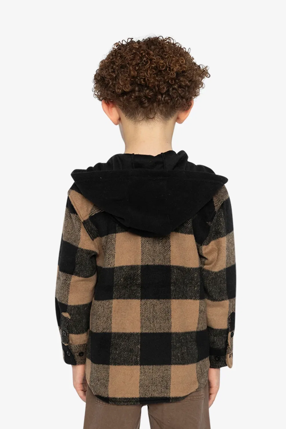 Детская рубашка с флисовым капюшоном в клетку Deux par Deux, Brown And Black Plaid — фото 4