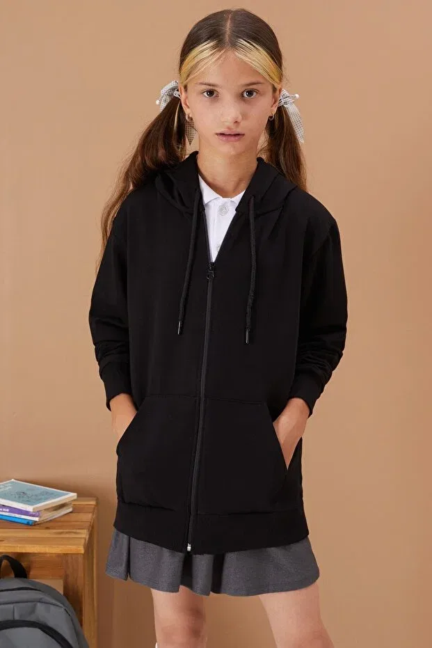Детский кардиган для девочек с капюшоном Cansın Mini, Black — фото 3