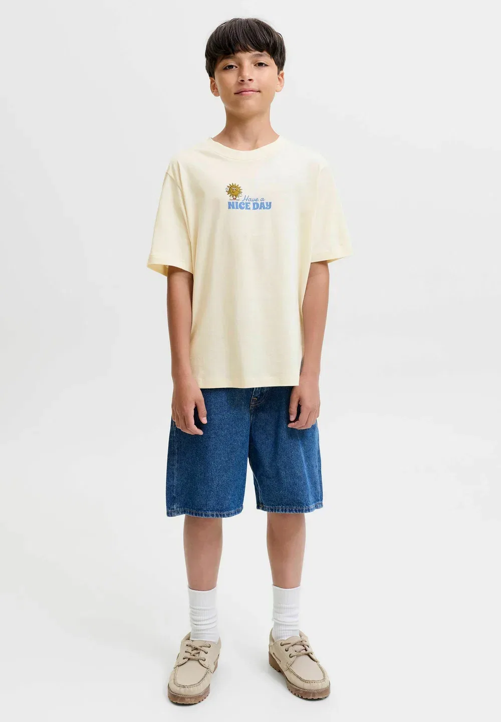 Футболка с принтом на спине, футболка для мальчиков - футболка с принтом Jack & Jones Junior, Antique White
