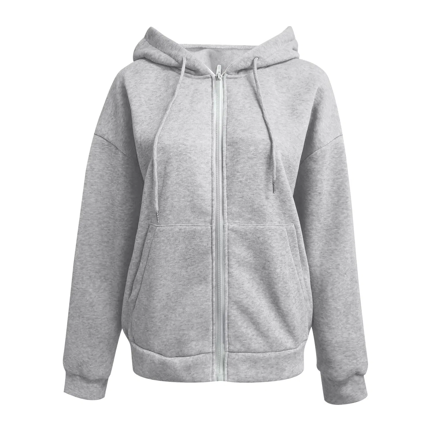 Женский худи oversize с капюшоном и молнией, хлопковый, A-grigio — фото 3