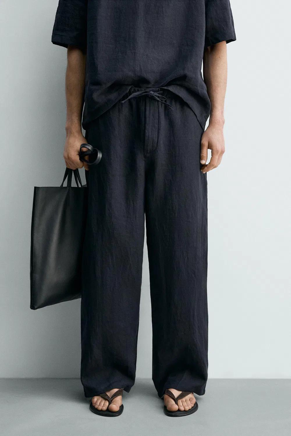 Брюки свободного кроя из 100% льна ZARA, Dark Navy — фото 2
