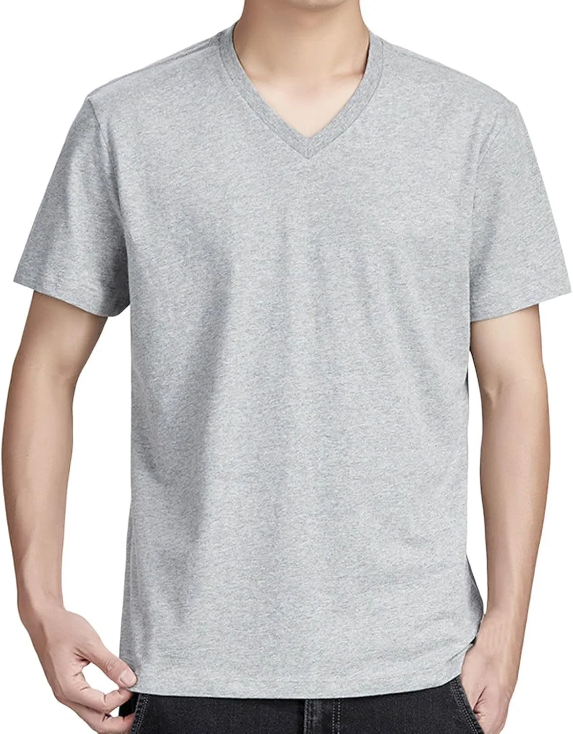 Мужская классическая футболка с V-образным вырезом Cotton, Gray