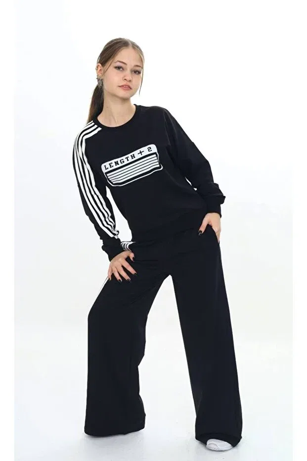 Детский спортивный комплект из футера с полосками Jannock, Black