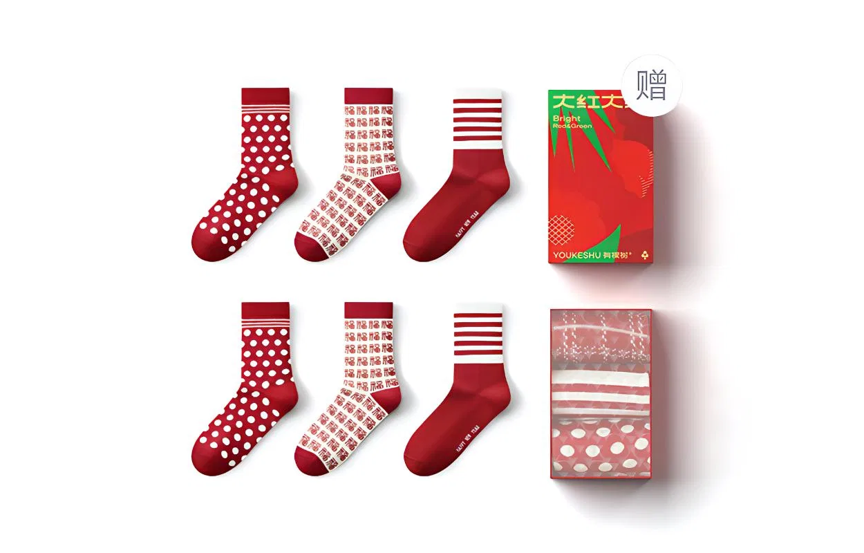 Детские носки-гольфы с принтом 3 штRed with Polka Dot+Full of Blessing+Red Stripes YOUKESHU