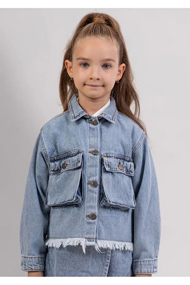 Джинсовая куртка для девочки с бахромой снизу Ww Waka Waka Kids Store