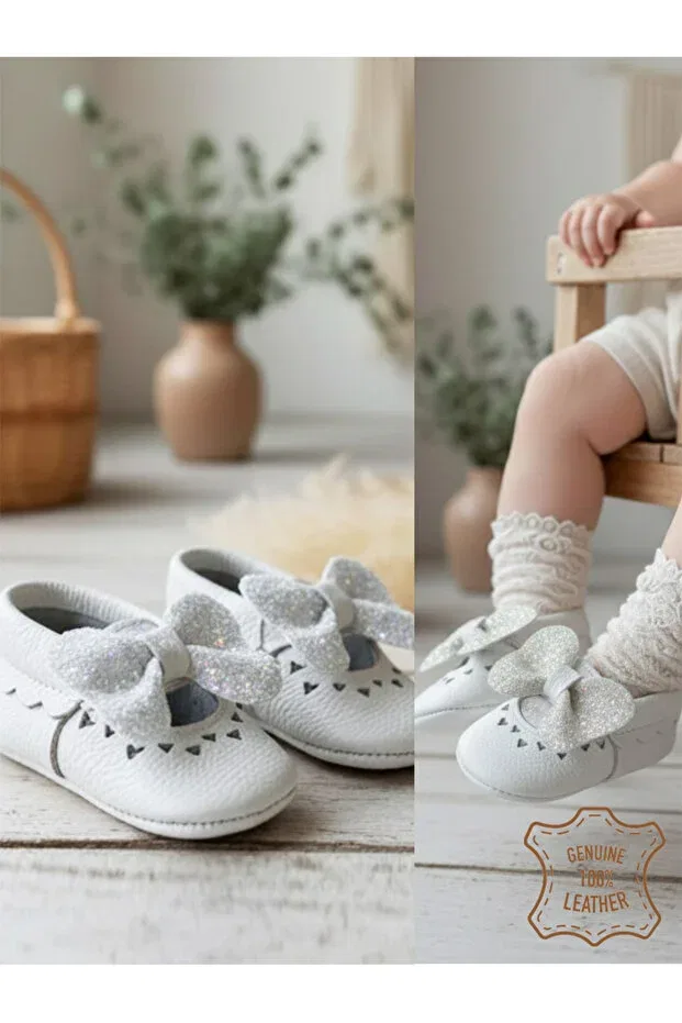 Детские пинетки для девочек кожаные Denokids, White