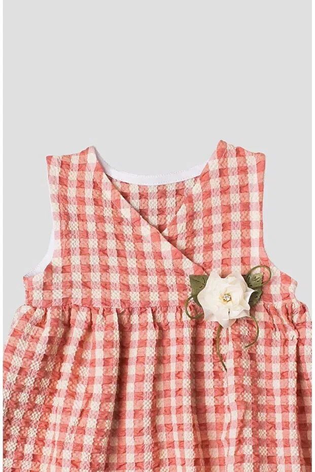 Детское платье для девочек хлопковое Gingham patterned flexible baby girl dress with rose detail Chicsy Baby, Pink — фото 4