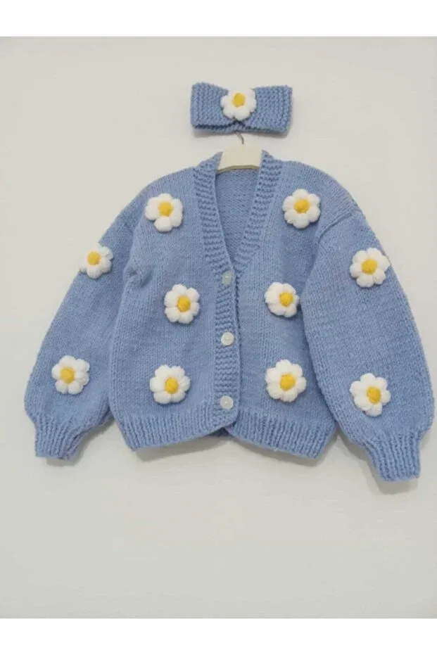 Детский кардиган с принтом El Örgüsü Cici Bebe, Babe Blue