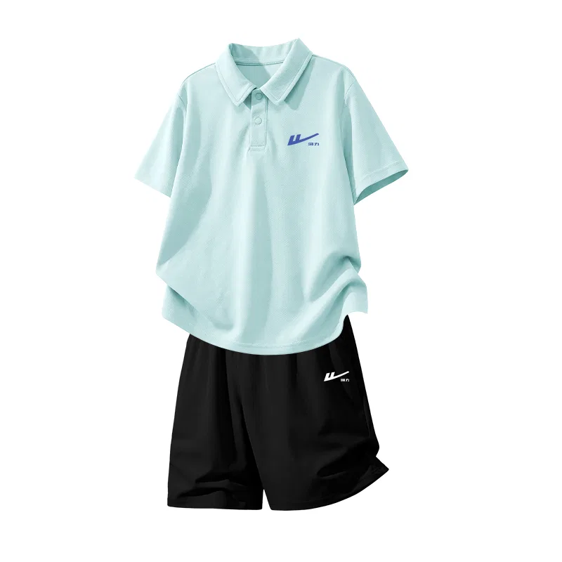 Детский спортивный комплект с отложным воротником, Hui Li Mini K, WARRIOR, Aqua Blue/H Hui Li Haze Blue K-Black/H White